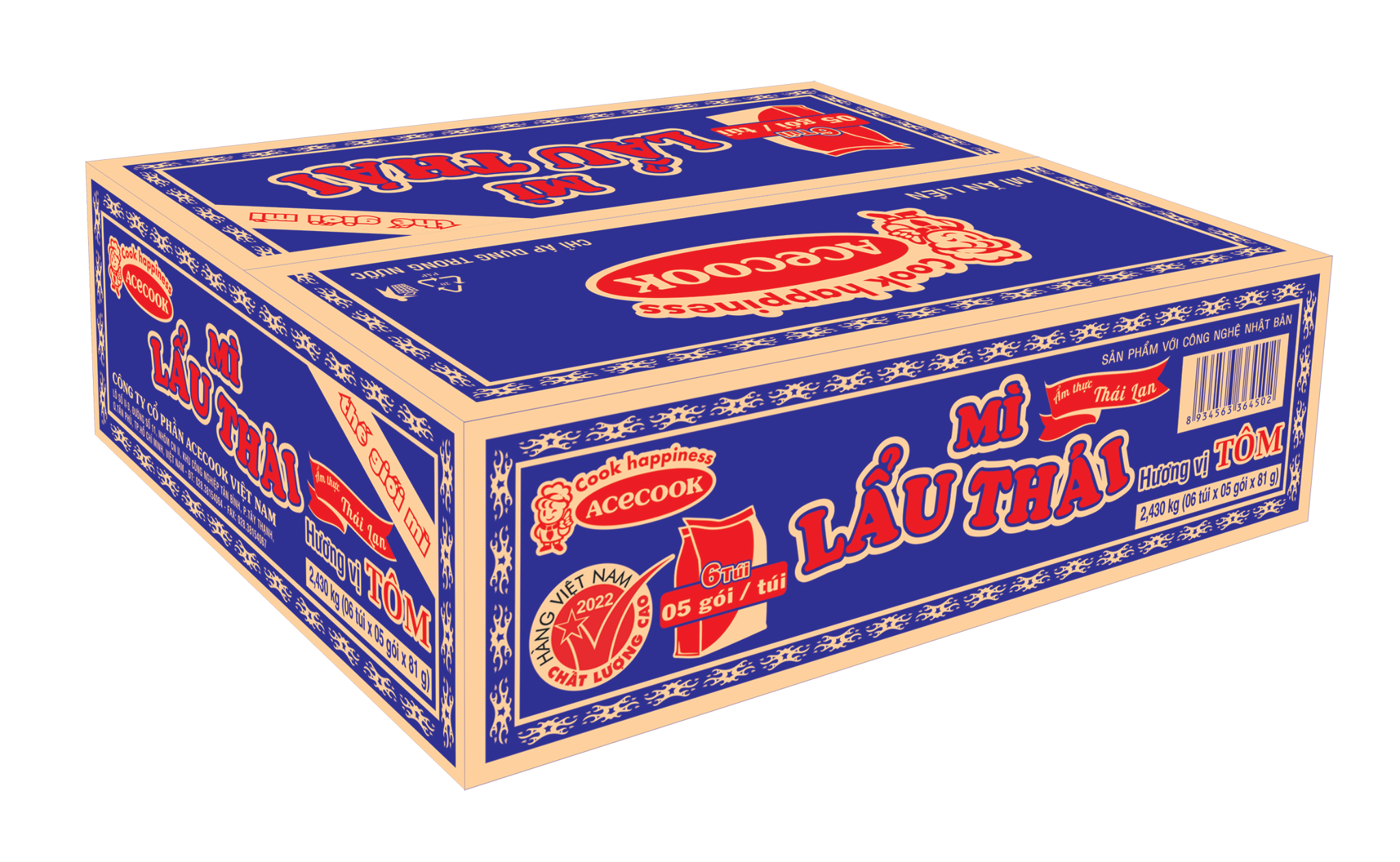 Caja de Fideos instantáneos Lau Thai con sabor a gambas 30 paquetes x 81g