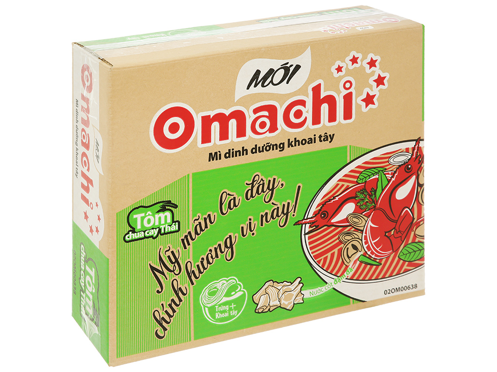 Caja de Fideos instantáneos Omachi con sabor a gambas picantes y ácidos 30 paquetes x 80g