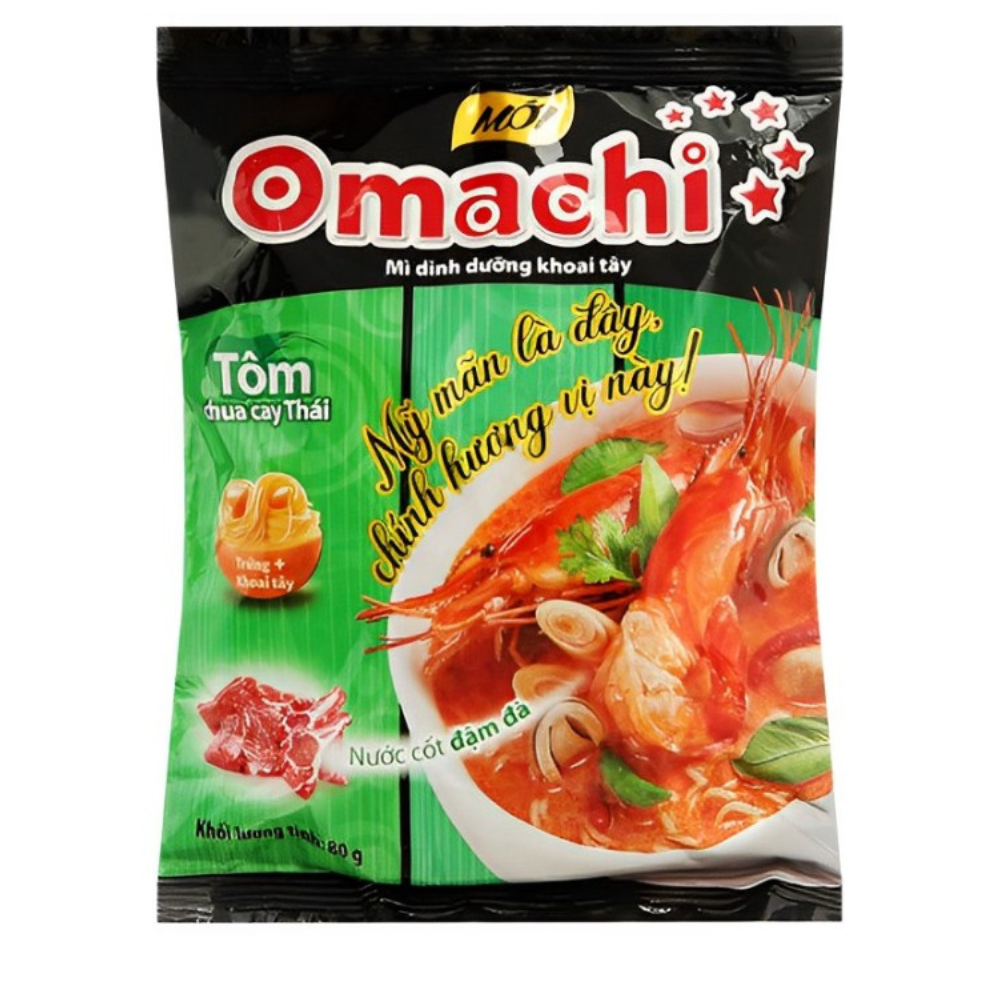 Fideos instantáneos Omachi con sabor a gambas picantes y ácidos 80g